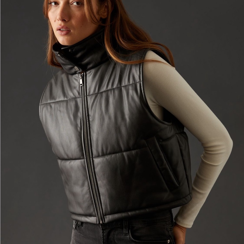 Anthropologie Faux Leather Crop Puffer Vest - Picture 5 of 12